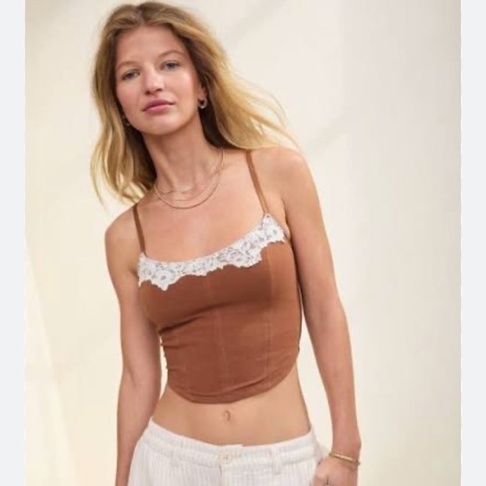 NWT Superchill by Aerie Cotton Lace Corset Bra Top with lace